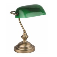 BANKO 1X60W E27 Stolní lampa bankéřská, těleso kov, povrch bronz, nebo zašlé zlato, stínítko sklo zelené, pro žárovku 1x60W, E27, 230V, IP20, rozměry 375x260x205mm.