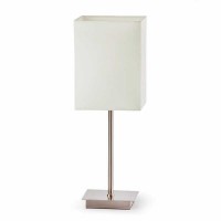 ATENA T Stolní lampa, základna čtvercová, materiál kov, povrch chrom mat, stínítko čtvercové, textil, barva bílá, žárovka 1x40W, E27, 230V, IP20, stínítko 150x150x200mm, h=430mm.