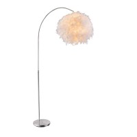 CALLA 1X40W E27 STOJACÍ Stojací lampa, těleso kov, povrch nikl mat, stínítko textil bílá, imitace ptačího peří, pro žárovku 1x40W, E27, 230V, IP20, tř.1, rozměry 960x450mm, nastav výška od 1410-1960mm, vč vypínače