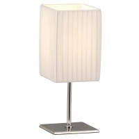 RUDER T1 Stolní lampa, základna kov, povrch chrom, stínítko bílé, plisované, pro žárovku 1x40W, E14, 230V, IP20, tř.2, rozměry 100x100mm, h=260mm, s vypínačem