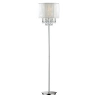 APOL STOJAÍCÍ 1X60W E27 Stojací pokojová lampa, základna kov chrom, stínítko PVC s třpytivou bílou textilií a křišťály, pro žárovku 1x60W E27, 230V, IP20, tř.2, rozměry d=385mm, v=1630mm