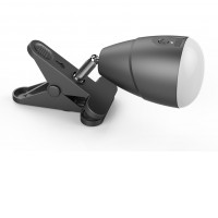 ECLESIA 5W, na baterie USB Stolní lampa s klipem, skřipcem, nastav. směr svícení, těleso kov, povrch černá, dif plast, LED 5W, 140lm, neutrální 4000K, stmív ve 3 krocích, 3,7V Lithiová baterie 5000mAh, IP20,. rozměry 210x120x75mm, USB nabíjení.