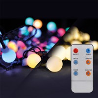 2in1 RGB+bílá délka 10m/20m venkovní IP44 Vánoční osvětlení venkovní IP44 dekorace na stromeček řetěz, 100x/3W, 200x/6W LED, barevné RGB a neutrální bílá kouličky, délka svítící části 10m/20m rozteč LED 10cm, 8 nastav fukncí svícení/blíkání, časovač, 230V, IP44, přívod 5m
