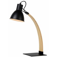 DRIBLI 1X60W E27 Stolní lampa, základna kov, těleso dřevo hnědá, stínítko kov, pro žárovku 1x60W, E27, 230V, IP20, tř.1. rozměry 200x400x540mm, vypínač na kabelu