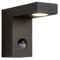 MONEXO LED 1X6W IP54 PIR Nástěnné venkovní svítidlo, senzor pohybu PIR, záběr 120°/90°, čas 10s-10 min, dosah cca 8m, těleso hliník, povrch lak černá mat, krycí sklo čiré, LED 1x6W, teplá 3000K, 230lm, 230V, IP54, tř.1. rozměry 150x60x120mm