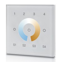 OZB-W-4CH-4S Nástěnný ovladač ZigBee 3.0, pro smart osvětlení  fce zap/vyp, stmívání, nastavení teploty světla CCT, pro 4 skupiny, paměť 4 scény, rozměry 80x80x10mm, napájení baterie, dosah až 30m