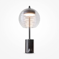 PENYM TL II 8W Stolní lampa, základna kov, povrch černá, stínítko sklo kouřové, LED 8W, 100lm, teplá 3000K, Ra80, 230V, IP20, tř.2, rozměry d=200mm, h=420mm.