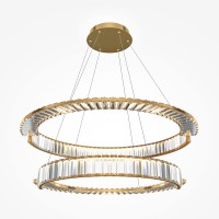 VEN HL 90W Závěsné svítidlo, těleso kov, povrch zlatá, detail krystaly, LED 90W, 6000lm, neutrální 4000K, 230V, Ra90, IP20, tř.1, rozměry d=805mm, vč závěs lanka l=1400mm, lze zkrátit.
