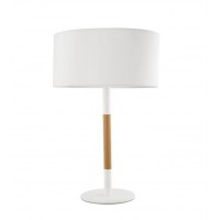 RAYLA TABLE 1X40W E27 230V IP20 TŘ.1 Stolní lampa, základna kov, povrch bílá s dřevěným detailem, stínítko textil bílá, pro žárovku 1x40W, E27, 230V, IP20, tř.1, rozměry d=300mm h=480mm