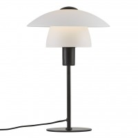 KINNA T Stolní lampa, základna kov, vnitřní stínítko sklo bílý opál, vnější stínítko sklo bílý opál, pro žárovku max.15W, E27, 230V, IP20, d=275mm, h=400mm, vč vyp kabelu s textilním úpletem - černá l=1500mm