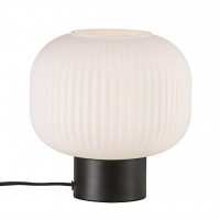 LUOMU TABLE Stolní lampa, těleso sklo, povrch bílá opál s černými detaily, pro žárovku E27, max. 4W, 230V IP20, tř.2, h=200mm, stínítko d=200mm, včetně vypínače kabelu s textilním úpletem - bílá, l=1500mm