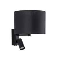 XYLOGRA WL 1x10W E27, GU10 Nástěnná lampa, základna kov, povrch bílá/černá, stínítko textil bílá/černá, pro žárovku 1x10W, E27 + bodovka 1x10W, GU10, 230V, IP20, tř.1, stínítko d=165mm, h=300mm, vč.vypínače