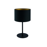 VINTON TL 1x10W E27 Stolní lampa, těleso kov, barva černá, stínítko textil vnější černá, vnitřní zlatá, pro žárovku 1x10W, E27, 230V, IP20, rozměry d=230mm, h=405mm.