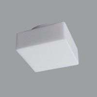 LINA 1 Stropní svítidlo, základna bílá, kov nebo polykarbonát, difuzor sklo triplex opál mat, pro žárovku 60W/E27, nebo LED, 230V, do koupelny IP43, 200x200x105mm