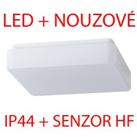 TILIA 1, HF senzor pohybu + nouz, IP44, 300x300mm Nouzové svítidlo, SA - výdrž 3h, senzor HF, záběr 150°, dosah 8m, čas 10s-10min,  základna kov bílá, difuzor PC opál, LED 19W/25W, teplá 3000K/neutrální 4000K, 230V, zvýš krytí IP44, IK10, tř.1, 300x300x70mm