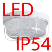 ELEKTRA 3 LED-1L11B07/IN-152K 8W IP54 Přisazené, průmyslové, prachotěsné svítidlo s ochranným košem, základna plast, povrch bílá/hnědá, difuzor plast LED 8W, 970lm/1010lm, teplá 3000K/neutrální 4000K, 230V, zvýš krytí IP54, IK10, tř.2, d=210mm, h=115mm