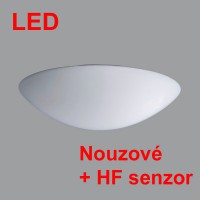 AURA 4 LED HF senzor + NOUZOVÉ IP44 D=360MM Stropní svítidlo, SA běžné i nouzové svícení, záloha 1W/3h +HF senzor pohybu 10s-10min, zákl. kov, bílá, difuzor sklo opál, LED 21W/29W, teplá 3000K, neutrální 4000K, Ra80, 230V, zvýšené krytí IP43, tř.1, "F", d=420mm, h=125mm