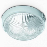 KAPE Přisazené svítidlo svítidlo, základna plast bílá, sklo prismatické, pro žárovku 1x100W, E27, A60, 230V, IP44, d=235mm, h=95mm