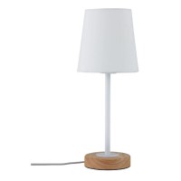 CONFLUO TL 1x20W, E27 Stolní lampa, těleso kov bílá a dřevo světlé, stínítko textil bílá, 1x20W, E27, 230V, IP20, tř.2, rozměry d=155mm, h=400mm, vypínač na kabelu.