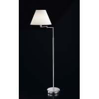 BABENER FL Stojací lampa, dvě ramena, otočná, těleso kov, povrch chorm lesk/zlatá lesk, stínítko textil bílá, pro žárovku 1x60W, E27, 230V, IP20, rozměry d=450mm, h=1300-1700mm, vč vypínače na tělese.