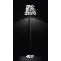 CAMBERG FL Stojací lampa, těleso kov, povrch chorm lesk, stínítko plast bílá a černá, pro žárovku 1x60W, E27, 230V, IP20, rozměry d=400mm, h=1740mm, vč vypínače na tělese.