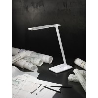 HOMBURG Stolní lampa, nastavitelný směr svícení, těleso plast a hliník, povrch bílá lesk, LED 10W, CCT přepín. teplota teplá 3000K, neutrální 4000K, denní 5000K, 550lm, stmívatelné, 230V, IP20, rozměry 330x460mm, WIFI nabíjení.
