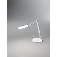 BOBING Stolní kancelářská lampa, nastavitelný směr svícení, těleso hliník a plast, povrch bílá s chromovými detaily, difuzor plast opál, LED 15W, teplá 3000K, 850lm, stmívatelné, 230V, IP20, rozměry 600x810mm.