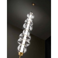 DENIT PL 37W Stropní svítidlo, těleso hliník, povrch broušená zlatá, dif plast opál, krycí sklo čiré, LED 37W, 2960lm, teplá 3000K, dotyk stmív, 230V, IP20, tř.3, rozměry d=200mm, h=1125mm, upevnění k zemi.