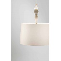 MIN HL 1x40W E27 Závěsné svítidlo, těleso kov povrch broušená mosaz s keramickými prvky, stínítko textil bílá, pro žárovku 1x40W, E27, 230V, IP20, tř.1, rozměry d=500mm, h=300mm, vč závěs kabelu l=1500mm, lze zkr.
