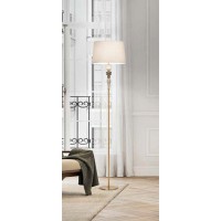 MIN FL 1x40W E27 Stojací lampa, základna kov povrch broušený mosaz s keramickými prvky, stínítko textil bílá, pro žárovku 1x40W, E27, 230V, IP20, tř.1, rozměry stínítko: d=400mm, h=250mm, lampa: h=1700mm.
