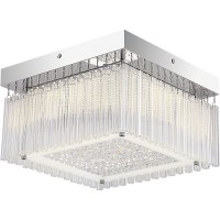 RELATA SQUARE LED 1X18W Stropní přisazené svítidlo, základna kov, povrch chrom lesk, difuzor sklo mat s křišťálovými ověsy, LED 1x18W, neutrál 4000K, 1550lm, 230V, IP20, tř.1. rozměry 300x300x170mm