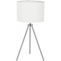 AREZZO STOLNÍ 1×60W, E27 Stolní lampa, těleso kov, povrch chrom, stínítko textil bílá, pro žárovku 1×60W, E27, 230V, IP20, tř.1. rozměry d=220mm, h=490mm, vypínač na kabelu.