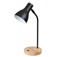 HYSOP Stolní lampa, základna dřevo světlé, těleso a stínítko kov, povrch černá, pro žárovku 1x25W, E14, Ra80, 230V, IP20, tř.2, rozměry d=110mm, h=430mm.