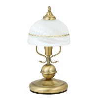 HUGI TABLE 1X40W E14 Stolní lampa, základna kov, povrch mosaz zlatá lesk, stínítko sklo opál se zlatými detaily, pro žárovku 1x40W, E14, 230V, IP20, tř.1. rozměry d=150mm h=350mm