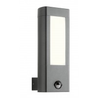 JYLINGE Nástěnné venkovní svítidlo, PIR senzor, těleso kov, povrch tmavě šedá, difuzor plast opál, LED 10W, 918lm, teplá 3000K, Ra80, 230V, IP54, tř.1, rozměry 110x280x55mm.