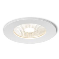 RAIKI R LED 8W IP65 Vestavné, bodové svítidlo, těleso hliník, povrch bílá, krycí sklo čiré, LED 8W, teplá 3000K, 580lm/cca jako 30W žár, vyzařovací úhel 40°, 230V/trafo na kabelu, zvýšené krytí IP65, svítidlo d=100mm, h=110mm, trafo 20x40x80mm