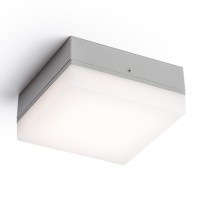 REZIDENT LED 5W IP54 Stropní svítidlo, exteriérové, venkovní, základna hliník, povrch šedostříbrná, difuzor plast opál, LED 5W, teplá 3000K, 350lm/cca 20W žár., 230V, zvýšené krytí IP54, tř. 1, rozměry 140x140mm, h=35mm