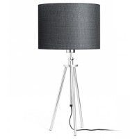 MINEA TABLE 1X42W E27 Stolní lampa, těleso hliník, povrch chrom lesk, stínítko textil černá, pro žárovku 1x42W, E27, 230V, IP20, tř.2. rozměry d=300mm h=744mm, teleskopická noha