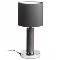 NORMO 1X28W E27 Stolní lampa, základna kov, povrch chrom lesk s detaily imitace kůže, stínítko textil černá, pro žárovku 1x28W, E27, 230V, IP20, tř.2. rozměry d=200mm h=430mm, vč. vypínače na kabelu