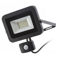 MIRTIVENA LED 1X30W PIR senzor Venkovní svítidlo reflektor světlomet se senzorem pohybu PIR, záběr 160°/160°, soumrak 10lx-1000lx, dosah až 10m, těleso kov lak černá mat, krycí sklo čiré, LED 1x30W, teplá 3000K, 2700lm, 230V, IP54, tř.1. rozměry 195x265x30mm