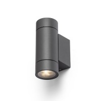 SWALDE Venkovní nástěnné svítidlo, těleso hliník, povrch černá antracit, pro žárovku 2x35W, GU10, 230V, IP65, rozměry d=65mm, h=166mm, svítí nahoru/dolů.