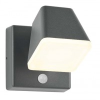 BULL SQ 12,5W, IP54, PIR Nástěnné venkovní svítidlo, nastav. směr svícení, PIR senzor pohybu, záběr 100°, dosah 2-7m, těleso hliník, povrch černá antracit, dif plast opál, LED 12,5W, teplá 3000K, 800lm, 230V, IP54, tř.1, rozměry 123x123x163mm.