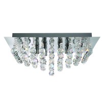 BERDENTA QUAD 6X7W G9 Stropní přisazené svítidlo, těleso kov, povrch chrom šedostříbrná lesk, křišťálové ověsy, pro žárovku 6x7W, G9, 230V, IP20, tř.1. rozměry 450x450x190mm