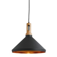 BORUGA PENDANT 1X10W E27 Závěsné svítidlo, základna kov, těleso dřevo, stínítko kov, pro žárovku 1x10W, E27, 230V, IP20, tř.1. rozměry těleso d=350mm h=310mm, včetně závěsu l=1280mm, lze zkrátit