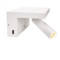 MARBELLA LED 6,6W USB Nástěnné svítidlo, nastavitelný směr svícení, těleso hliník, povrch bílá, LED 6,6W, 390lm, teplá 3000K, stmívatelné STEP vyp/zap vypínačem 3x vyp/zap, 230V, IP20, tř.1, rozměry: 180x85x127mm 2xUSB nabíječka 1,2A