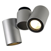 BIARITZ 2X50W GU10 NASTAVITELNÝ SMĚR SVÍCENÍ Stropní, přisazené, bodové svítidlo, nastavitelný směr svícení 350°/180°, válcové, těleso hliník, povrch šedostříbrná-černá, nebo bílá, pro žárovku 2x50W, GU10 ES50, 230V, IP20, rozměry 210x135x67mm..