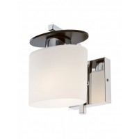 MERCUR 1X28W E14 Nástěnné svítidlo, základna kov, povrch chrom a wenge, stínítko foukané sklo bílá opál, pro žárovku 1x28W, E14, 230V, IP20, tř.1, rozměry 160x165x140mm