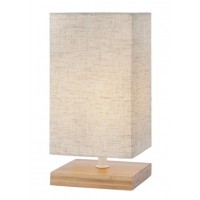 RIBATEJO Stolní lampa, podstavec dřevo přírodní světlé, těleso kov, povrch bílá, stínítko textil běžová, pro žárovku 1x28W, E14, 230V, IP20, tř.2, rozměry 120x120mm, h=250mm.