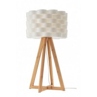 PESHKOPI TL Stolní lampa, základna dřevo přírodní světlé, povrch bambus, stínítko plast bílá, pro žárovku 1x28W, E27, 230V, IP20, tř.2, rozměry d=310mm, h=550mm.