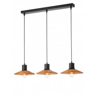 VALEZ HL 3x42W E27 Závěsné svítidlo, základna kov, povrch černá, stínítko dřevo světlé, pro žárovku 3x42W, E27, 230V, IP20, tř.1, rozměry 830x110x240, vč závěs kabelu l=1135mm, lze zkrátit.